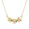 Sterling Silver White Cublic Zirconia Three Flowers Necklace Over 18K Yellow Gold Plated with Chain 18 Inches