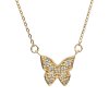 Sterling Silver White Cublic Zirconia Butterfly Necklace Over 18K Yellow Gold Plated with Chain 18 Inches