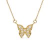 Sterling Silver White Cublic Zirconia Butterfly Necklace Over 18K Yellow Gold Plated with Chain 18 Inches