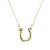 Sterling Silver White Cublic Zirconia Horseshoe Necklace Over 18K Yellow Gold Plated with Chain 18 Inches