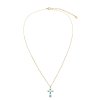 Sterling Silver Fresh Water Pearl With Inlay Turquoise & MOP Cross Pendant Over 18K Yellow Gold Plated with Chain 18 Inches