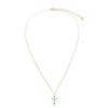 Sterling Silver Fresh Water Pearl With Inlay Turquoise & MOP Cross Pendant Over 18K Yellow Gold Plated with Chain 18 Inches