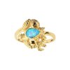 Sterling Silver Synthetic Light Blue Opal Turtle Ring Over 18K Yellow Gold Plated