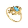 Sterling Silver Synthetic Light Blue Opal Turtle Ring Over 18K Yellow Gold Plated