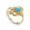 Sterling Silver Synthetic Light Blue Opal Turtle Ring Over 18K Yellow Gold Plated