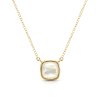 Sterling Silver Mother of Pearl Necklace Over 18K Yellow Gold Plated With Chain 18 Inches