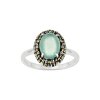 Sterling Silver Aquamarine Chalcedony With Marcasite Ring