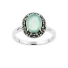 Sterling Silver Aquamarine Chalcedony With Marcasite Ring