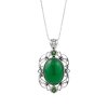 Sterling Silver Green Jadeite With Chrome diopside Pendant With Chain 18 Inches