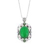 Sterling Silver Green Jadeite With Chrome diopside Pendant With Chain 18 Inches