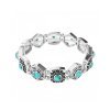 Brass Turquoise Men's Elastic Bracelet 8 Inches Over Silver Plated