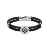 Brass Leather and Stainless Steel Bracelet 8 Inches