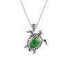 Sterling Silver Green Turquoise Turtle Pendant With Chain 18 Inches