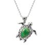 Sterling Silver Green Turquoise Turtle Pendant With Chain 18 Inches