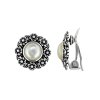 Sterling Silver Mother of Pearl Clip Bali Flower Earrings
