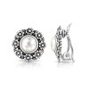 Sterling Silver Mother of Pearl Clip Bali Flower Earrings
