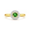 Sterling Silver Chrome Diopside & White Topaz Ring Over 18K Yellow Gold Plated