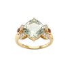 Sterling Silver Green Amethyst & Garnet and White Topaz  Ring Over 18K Yellow Gold Plated