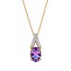 Sterling Silver  Amethyst & White Zircon Pendant Over 18K Yellow Gold Plated with Chain 18 Inches