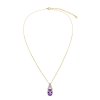 Sterling Silver  Amethyst & White Zircon Pendant Over 18K Yellow Gold Plated with Chain 18 Inches