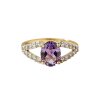 Sterling Silver  Amethyst & White Zircon Ring Over 18K Yellow Gold Plated
