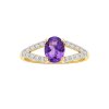 Sterling Silver  Amethyst & White Zircon Ring Over 18K Yellow Gold Plated