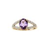 Sterling Silver  Amethyst & White Zircon Ring Over 18K Yellow Gold Plated