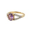 Sterling Silver  Amethyst & White Zircon Ring Over 18K Yellow Gold Plated