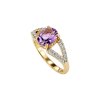 Sterling Silver  Amethyst & White Zircon Ring Over 18K Yellow Gold Plated