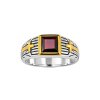 Sterling Silver Garnet Two-Tone Men's Ring