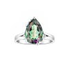 Mystic Quartz Pear Brass Ring Over Rhodium Plated