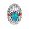Sterling Silver Turquoise and Sponge Coral Apache Ring