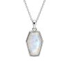 Rainbow Moonstone Sterling Silver Coffin Pendant Necklace