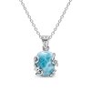 Larimar Sterling Silver Butterfly Pendant With Chain 18+2 Inches