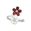 Garnet & Carved MOP Sterling Silver Flower Ring