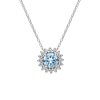Aquamarine  & White Zircon Sterling Silver Necklace 18+2 Inches