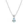 Aquamarine  & White Zircon Sterling Silver Necklace 18+2 Inches