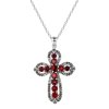 Garnet & Marcasite Sterling Silver Cross Pendant With Chain 18+2 Inches