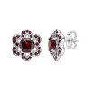 Garnet Sterling Silver Flower Earrings