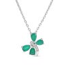 Emerald & White Zircon Sterling Silver Butterfly Pendant With Chain 18+2 Inches