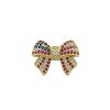 Red & Blue with White Lab Created Sapphire 18K Yellow Gold Over Sterling Silver American Flag Bow Ring