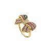 Red & Blue with White Lab Created Sapphire 18K Yellow Gold Over Sterling Silver American Flag Bow Ring