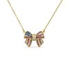 Red & Blue with White Lab Created Sapphire 18K Yellow Gold Over Sterling Silver American Flag Bow Necklace 18+2 Inches