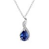 Blue and White Cubic Zirconia Sterling Silver Pendant With Chain 18+2 Inches