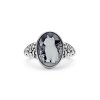 Black Agate Cat Cameo Sterling Silver Ring