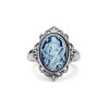 Blue Agate Moon Goddess Cameo Sterling Silver Ring