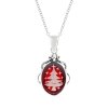 Red Agate Christmas Tree Cameo Sterling Silver Pendant With Chain 18+2 Inches