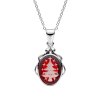 Red Agate Christmas Tree Cameo Sterling Silver Pendant With Chain 18+2 Inches