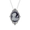 Black Agate Lady & Bird Cameo Sterling Silver Pendant With Chain 18+2 Inches