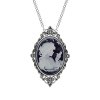 Black Agate Lady & Bird Cameo Sterling Silver Pendant With Chain 18+2 Inches